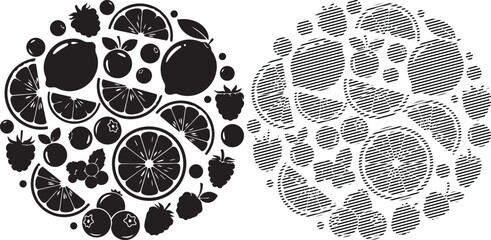 Fototapeta premium Dual visual representations of complex fractal patterns and cellular structures in black and white