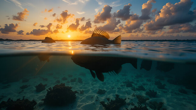 Florida Pinfish Silhouette: Coastal Sunset, Underwater Shadows,  Fish Silhouette Photography