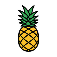 Obraz premium Stylized pineapple fruit icon with green leaves and yellow body