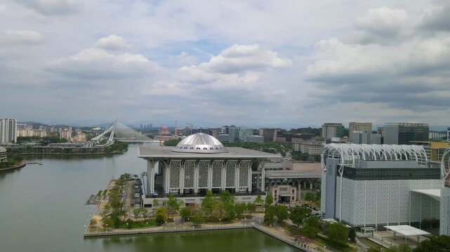 Aerial view of Tuanku Sultan Mizan Zainal Abidin Mosque, Putrajaya, Malaysia. Also known as Masjid Besi.