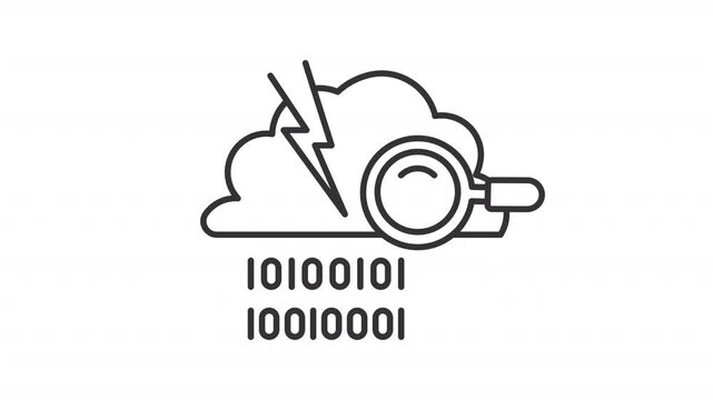 Data breach detection line animation. Cloud service vulnerability animated icon. Moving magnifying glass. Unauthorized access. Outline element on white background. HD video with alpha channel