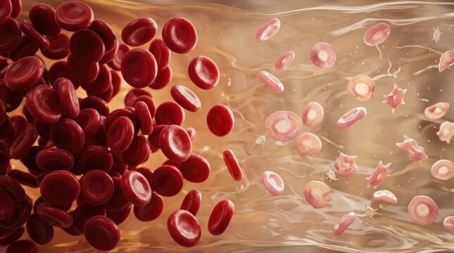 Healthy red blood cells versus pale, misshapen erythrocytes, depicting microcytic hypochromic iron deficiency anemia, a crucial blood disorder with significant health impacts