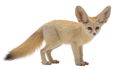 Obraz premium Adorable fennec fox with large ears and sandy fur, a small desert mammal standing gracefully, isolated PNG on transparent background