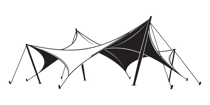 Modern tensile structure illustration in black and white vector