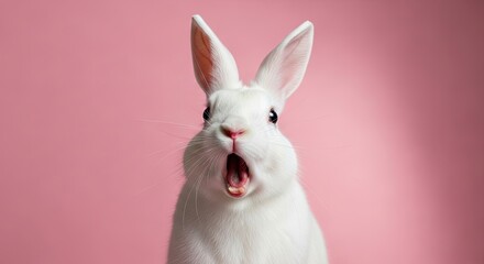 Obraz premium Easter day celebration with a surprised white rabbit