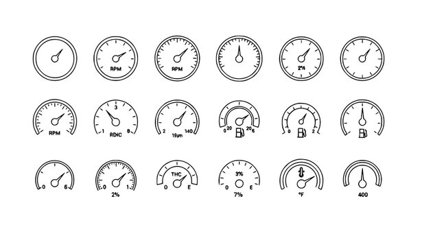 Dashboard gauge and speedometer icons collection RPM dial vector set