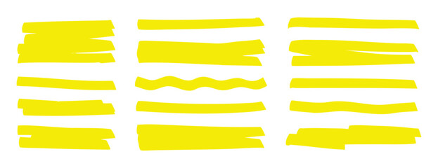 Yellow wavy highlight strokes playful hand drawn marker lines with irregular widths and rounded ends casual doodle aesthetic lively energy for scrapbooks blogger graphics creative presentations fun © Yanka