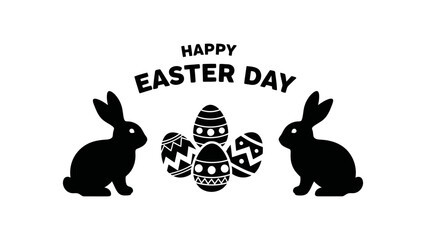 Fototapeta premium Happy Easter Day with rabbits and decorated eggs silhouette
