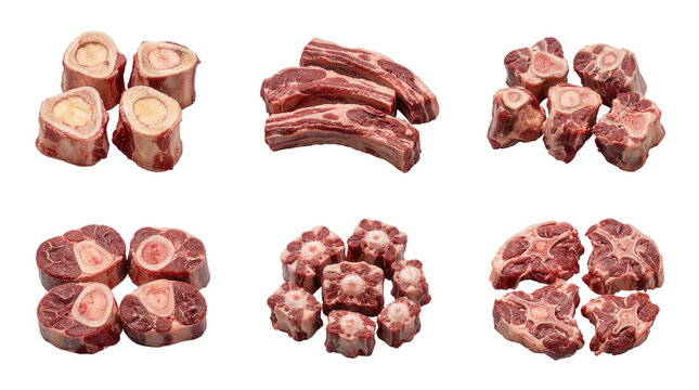 Beef shanks, short ribs, oxtails placed on white
