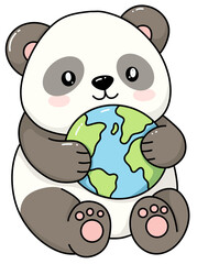 Cute Panda Hugging Earth Globe Cartoon Character © Aoo