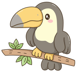 Cute Toucan Bird Cartoon Character on Branch © Aoo