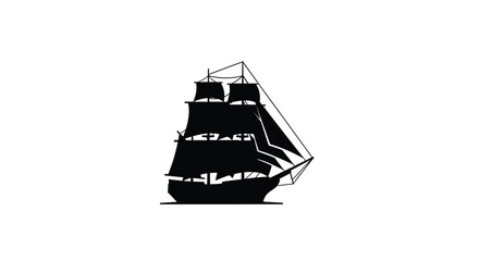 Silhouette of a majestic sailing ship with full sails against a white background © Shila