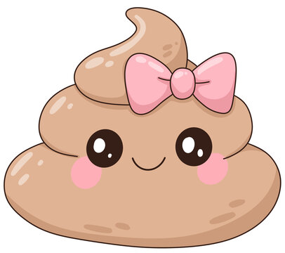 Cute Poop Emoji Character with Pink Bow Cartoon Sticker