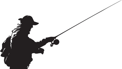 Fototapeta premium Silhouette of a man in a cap fishing with a rod and reel