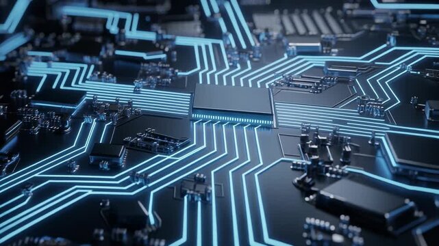 Firefly glowing over detailed circuits and technology components in a vibrant digital environment