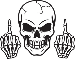 Obraz premium Aggressive skull silhouette showing middle finger gesture with skeletal hands for stickers