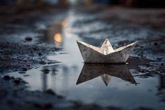 paper boat floating on water