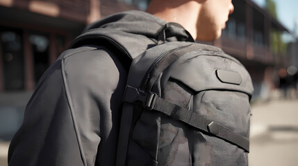 Fototapeta premium Close up of a tech backpack with integrated kinetic energy harvesters in the straps, Generative AI illustrations.