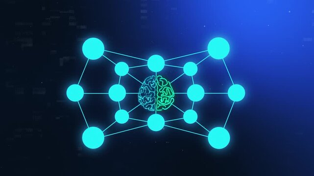 4K Agentic AI Neural Brain Background. Tech Blue Central Intelligence Hub with Connected Autonomous Multi-Agent Nodes.