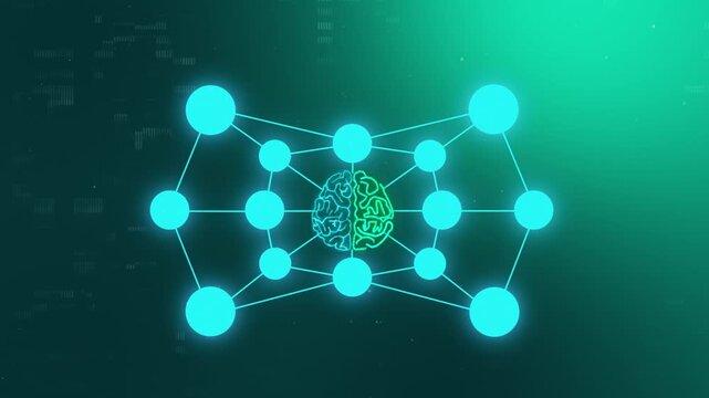 4K Multi-Agent System Central Brain Header. Teal Green Glowing Neural Hub and Agentic AI Node Connectivity