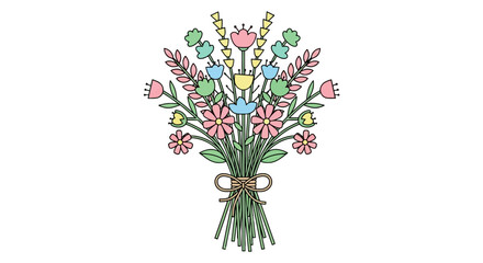 Obraz premium A colorful floral illustration featuring a bouquet of flowers tied with a bow