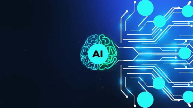 4K Agentic AI Neural Circuit Background. Tech Blue Digital Brain and Multi-Agent Nodes with Large Left Copy Space.