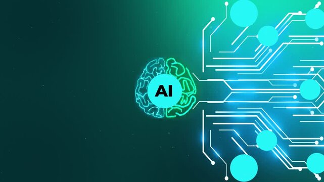 4K Multi-Agent System Interface Header. Teal Green Glowing AI Brain and Agentic Circuitry with Left Text Placeholder.