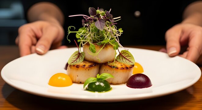 Servicio, plato, transporte, horizontal, adentro, una persona, fotograf&iacute;a, trabajo, gente, restaurante, camarero, close-up, adulto, comida y bebida, gourmet, mano humana, s&oacute;lo adultos, cocina, buena c