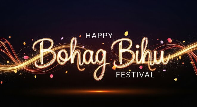 A vibrant and festive illustration celebrating the assamese new year Bohag Bihu