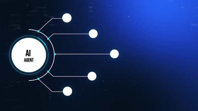 4K Agentic AI Orchestration Background. Tech Blue Multi-Agent System with Central AI Agent Hub and Right Copy Space.