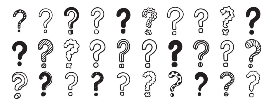 Question mark doodle set cartoon help ask hand drawn