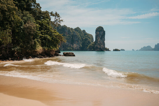 Limestone karst island view from Ao Nang Beach in Krabi Thailand