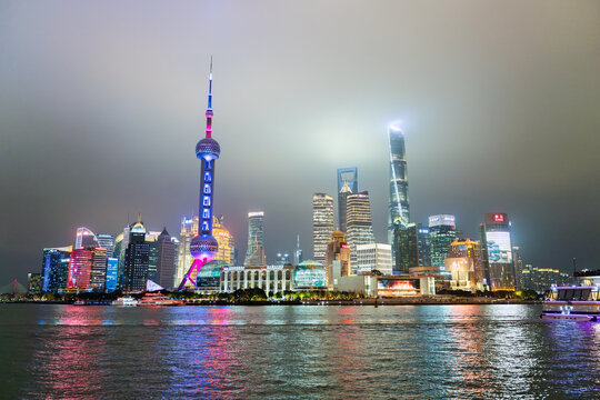 Shanghai Skyline on a Cloudy Night