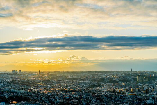 Sunset View Beside a Cloudy Mt. Fuji