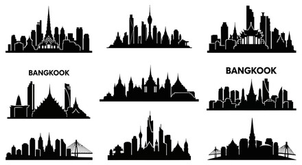 Obraz premium Bangkok Skyline Silhouettes: Iconic Landmarks and Cityscape Collection