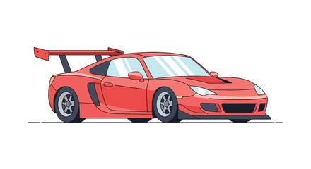 Obraz premium A red sports car with a large rear wing, stylized with bold outlines, set against a white background