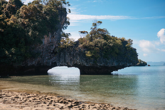 Natural limestone arch at Pak Bia Island, Hong Islands, Krabi