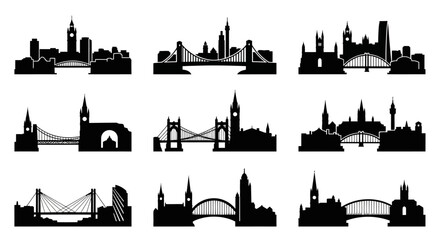 Fototapeta premium City Skylines and Bridges Silhouettes Collection