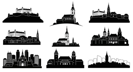 Fototapeta premium City Skylines Silhouette Collection: Historic and Modern Architecture