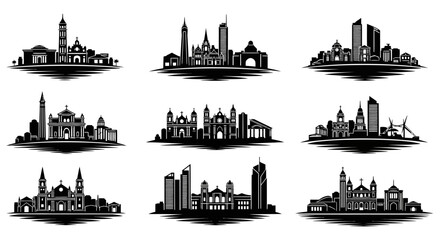 Fototapeta premium City Skylines Silhouettes Collection: Diverse Architectural Styles