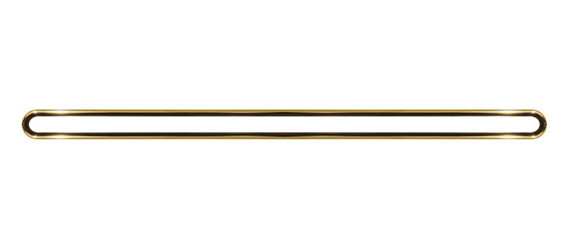 Gold double rounded pipe, horizontal. On isolated transparent background.