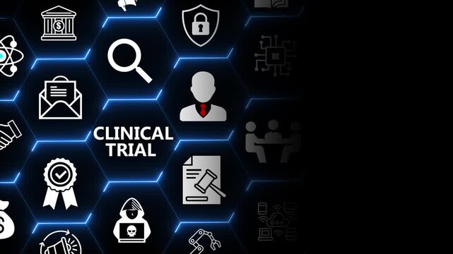 Clinical trial concept with user and medical elements for research data collection testing process and healthcare innovation in modern digital systems 4k animation video