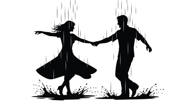 Couple dancing in the rain a romantic and graceful silhouette