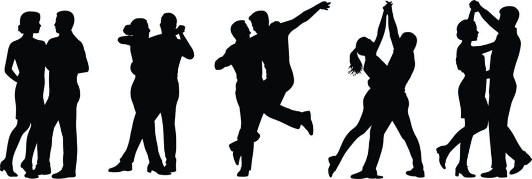 Dancing, couples, silhouette, romantic, people, dance, partners, love, movement, celebration, black, figures, social, ballroom, tango, salsa, relationship, together, happiness, lifestyle