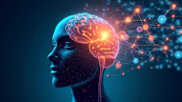 Microlearning modules: knowledge nuggets flowing into brain in digestible chunks, educational technology visualization