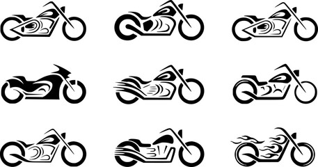Obraz premium Collection of Stylized Black Motorcycle White Background bike chopper