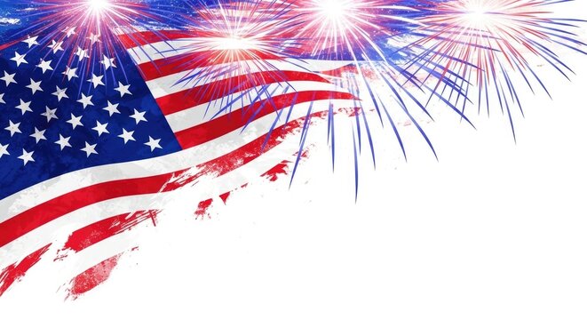 Celebrating labor day with patriotic fireworks and american flag