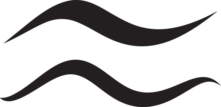 Abstract solid black fill clean silhouette vector design of two smooth wavy lines, perfect for modern graphic elements and decorative accents
