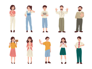 Fototapeta premium People Refusing or Saying No Gesture Illustration Set
