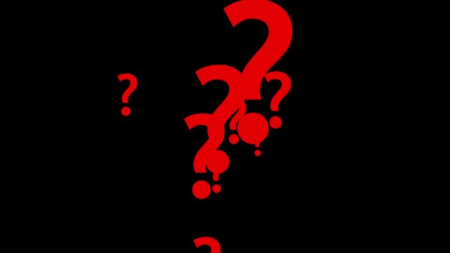 question mark flying animation motion graphics. question icon failling animation on transparent background. ask sign animation loopable. thinking, confused sign symbol chroma key animated background.